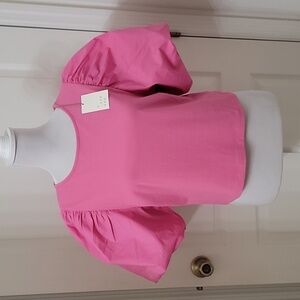 a new day Size M Puffed Sleeve Bright Pink Short Top, NEW with Tags